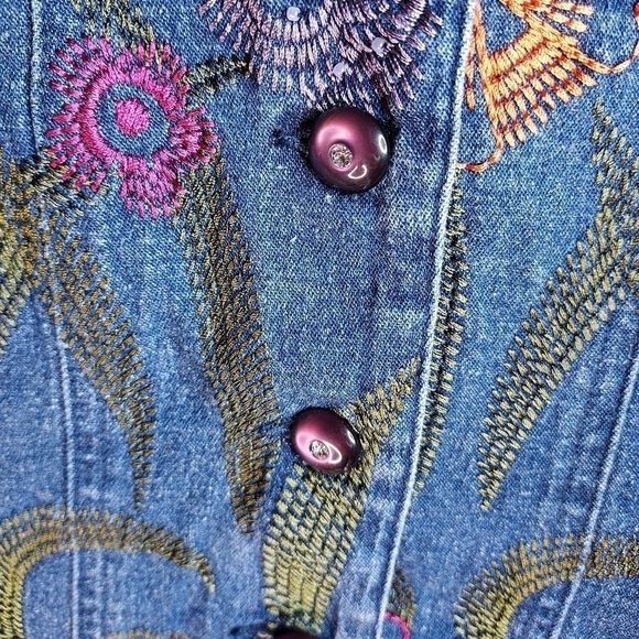 Ann Trinity embroidered denim Jean jacket small 55% linen - Picture 10 of 13